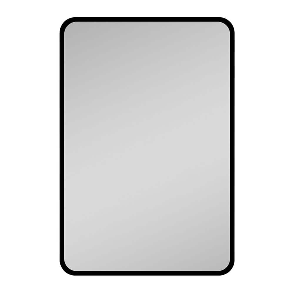 Aoibox 20 in. W x 28 in. H Rectangular Black Silver Iron Powder Medicine Cabinet with Mirror, 1 Door, 2 Shelves