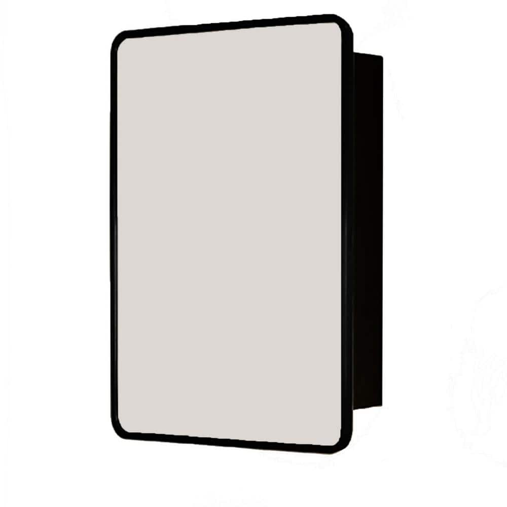 Aoibox 20 in. W x 28 in. H Rectangular Black Silver Iron Powder Medicine Cabinet with Mirror, 1 Door, 2 Shelves