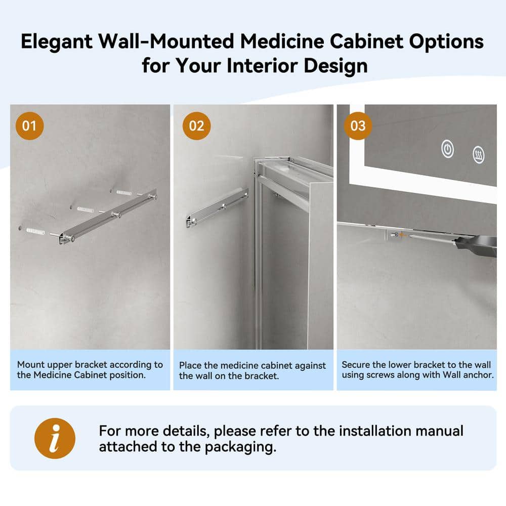 Simple Project 20 in. W x 28 in. H Rectangular Aluminum Light Medicine Cabinet with Mirror, Defogging, Mounted Recessed or Surface