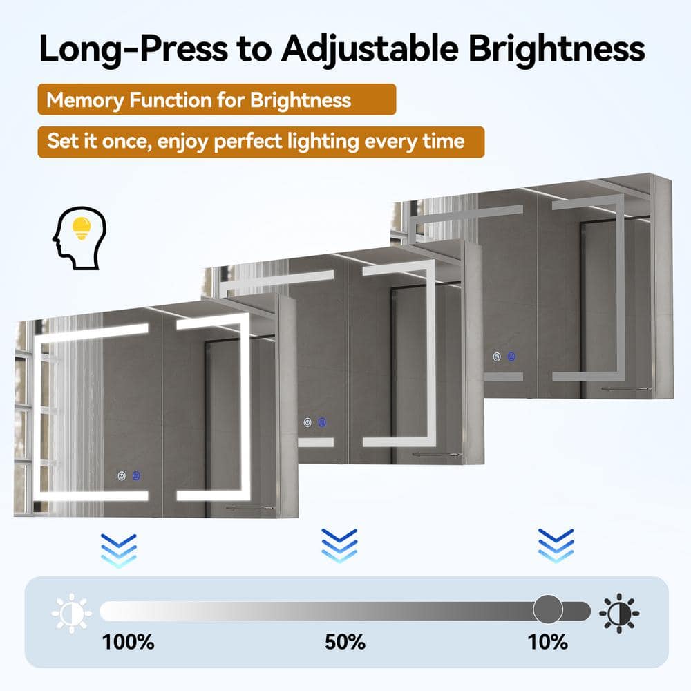 Simple Project 20 in. W x 30 in. H Rectangular Aluminum Light Medicine Cabinet with Mirror, Defogging, Mounted Recessed or Surface