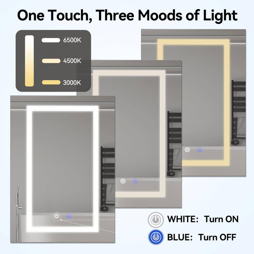 Simple Project 20 in. W x 30 in. H Rectangular Aluminum Light Medicine Cabinet with Mirror, Defogging, Mounted Recessed or Surface