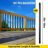 SKYSHALO Deck Balusters, 101 Pack Metal Deck Spindles, 26 in. x 0.75 in. Staircase Baluster with Screws, Aluminum Alloy Deck