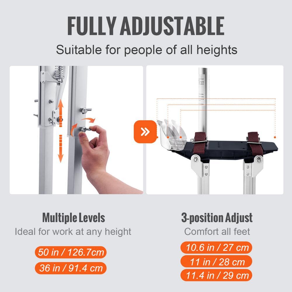 SKYSHALO Drywall Stilts 36 to 50 in. Adjustable Aluminum Tool Stilts with Protective Knee Pads Durable and Non-slip Work Stilts