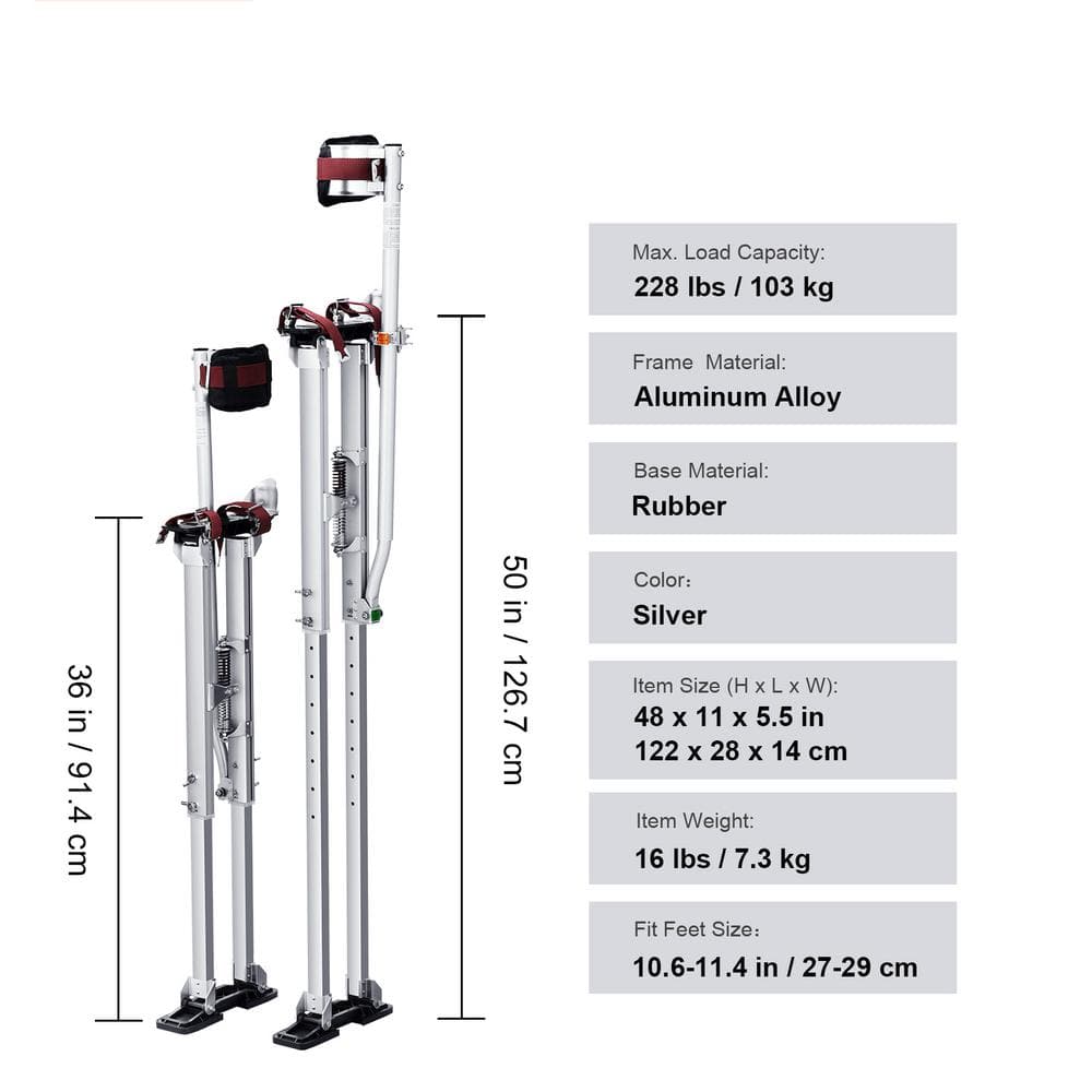 SKYSHALO Drywall Stilts 36 to 50 in. Adjustable Aluminum Tool Stilts with Protective Knee Pads Durable and Non-slip Work Stilts