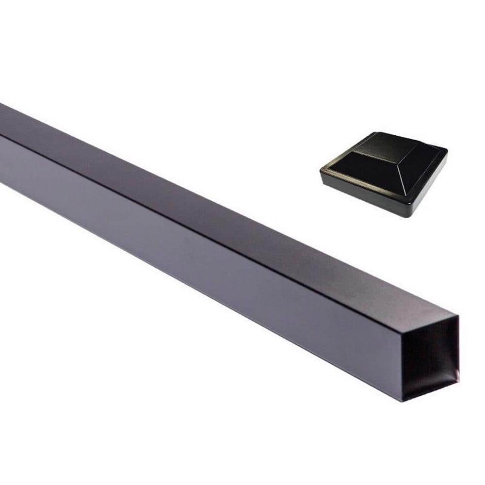 Slipfence 4 in. x 4 in. x 124 in. Black Aluminum Fence Post Includes Post Cap