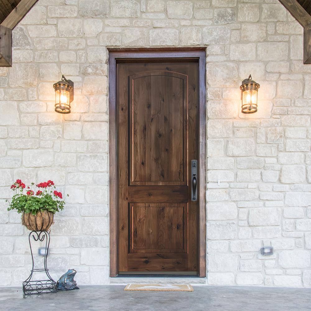 Krosswood Doors 30 in. x 96 in. Knotty Alder 2-Panel Left-Hand/Inswing Black Stain Wood Prehung Front Door