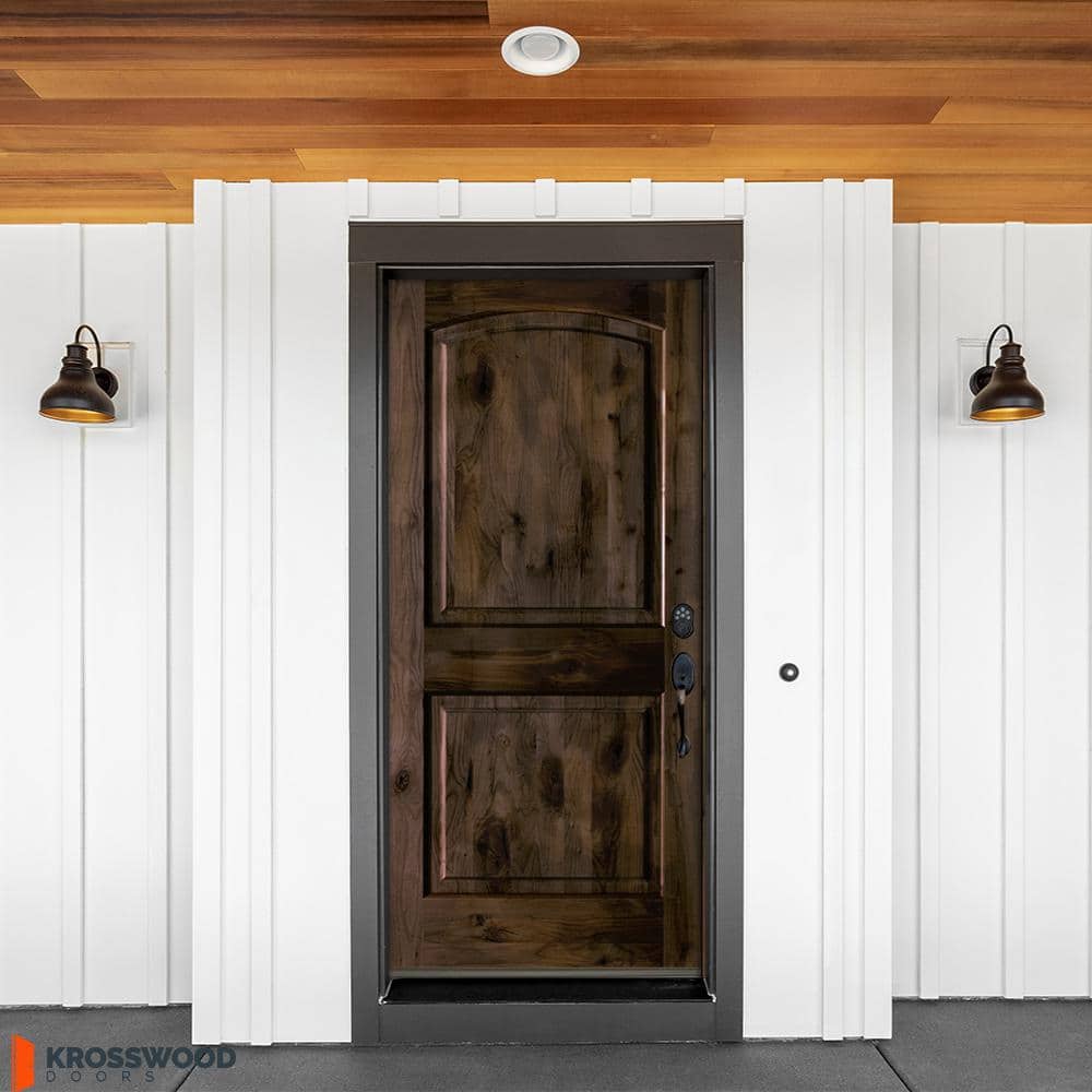 Krosswood Doors 32 in. x 80 in. Knotty Alder 2-Panel Left-Hand Inswing Black Stain Wood Prehung Front Door