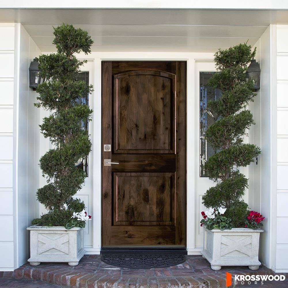 Krosswood Doors 36 in. x 80 in. Knotty Alder 2 Panel Right-Hand/Inswing Black Stain Wood Prehung Front Door