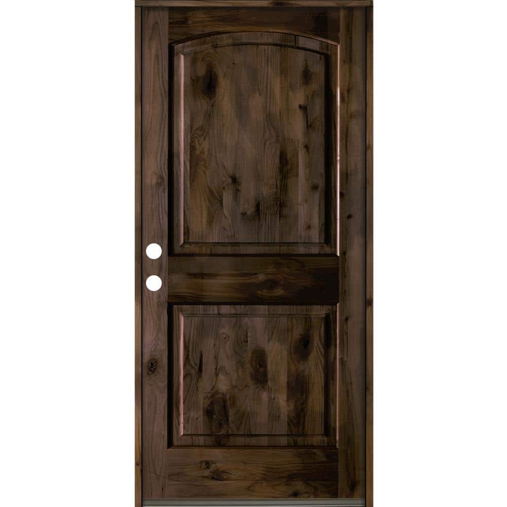 Krosswood Doors 42 in. x 80 in. Knotty Alder 2 Panel Right-Hand/Inswing Black Stain Wood Prehung Front Door