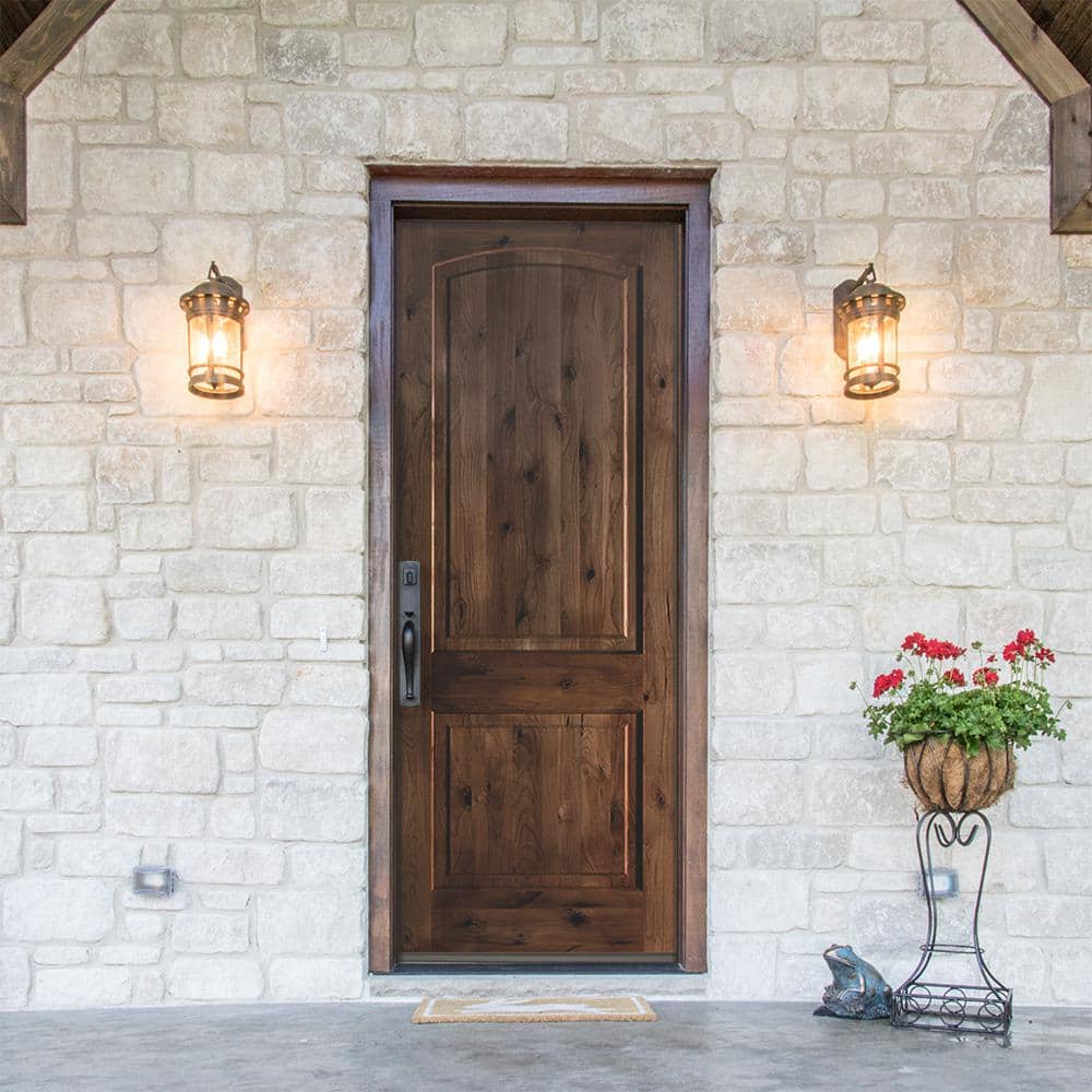 Krosswood Doors 42 in. x 96 in. Knotty Alder 2-Panel Right-Hand/Inswing Black Stain Wood Prehung Front Door