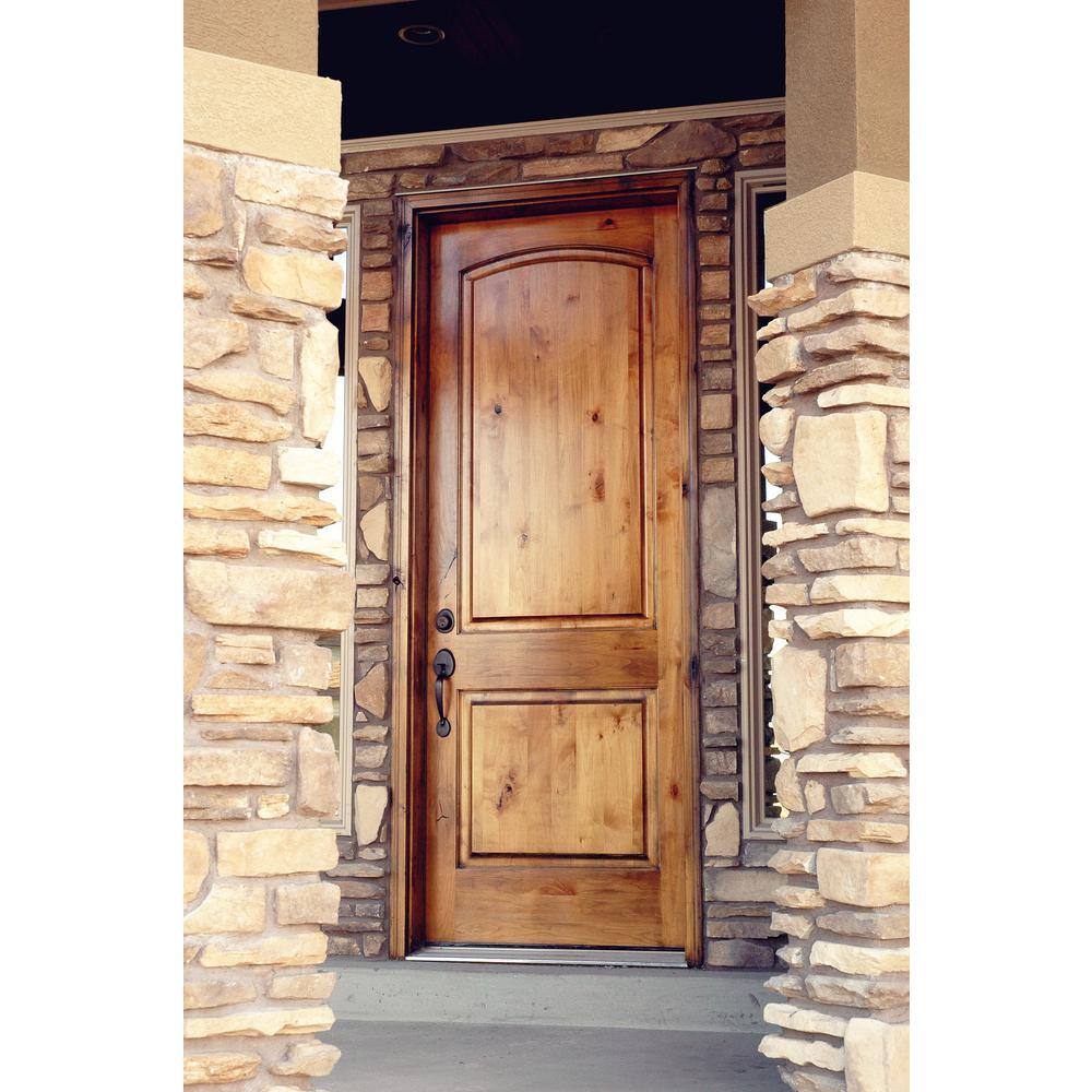 Krosswood Doors 42 in. x 96 in. Knotty Alder 2-Panel Right-Hand/Inswing Black Stain Wood Prehung Front Door