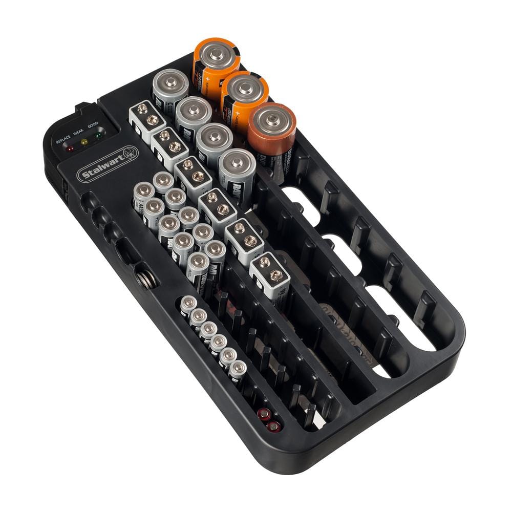 Stalwart 0 Gal. Capacity Battery Organizer Storage Case with Removable Volt Tester (70-Piece)