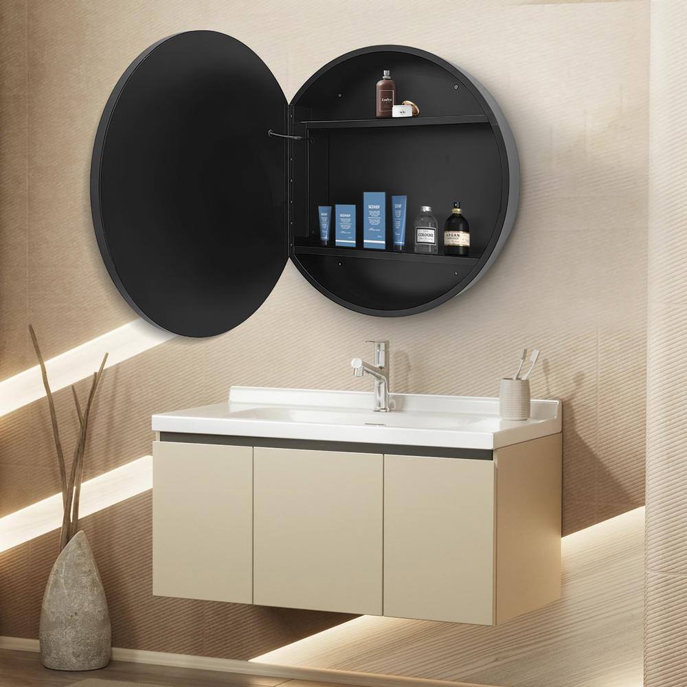 Staykiwi 24 in. W x 24 in. H 3 colors with light Round Iron Medicine Cabinet with Mirror