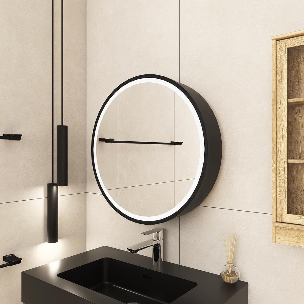 Staykiwi 24 in. W x 24 in. H 3 colors with light Round Iron Medicine Cabinet with Mirror