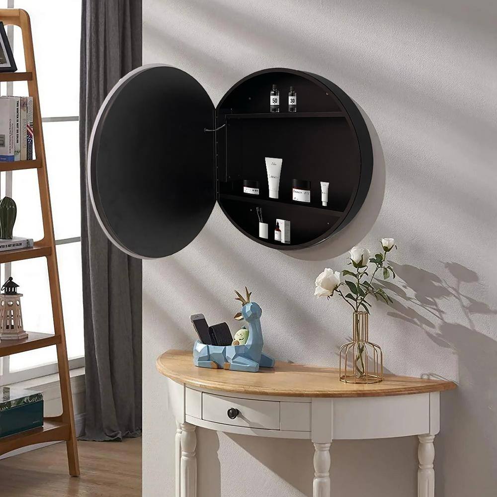 Staykiwi 26 in. W x 26 in. H Round Iron Medicine Cabinet with Mirror