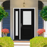 Steves & Sons Legacy Series 51 x 81-1/2 Black Single Front Door with Left Sidelite, Right-Hand Inswing, Fiberglass, Bronze Hinges