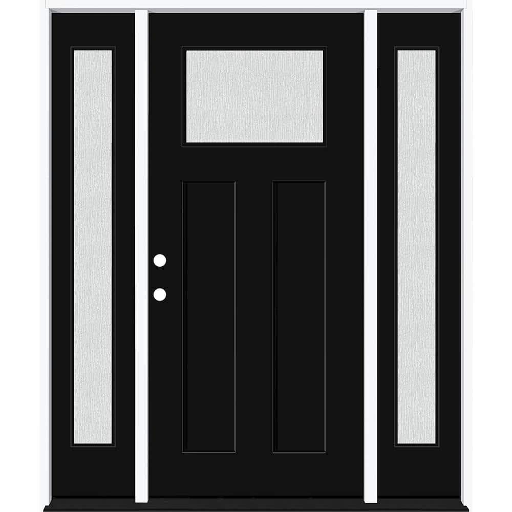 Steves & Sons Legacy Series Black Fiberglass Front Door with Two Sidelites, Left-Hand Inswing, Bronze Hinges — 64-1/2 in. x 81-1/2 in.