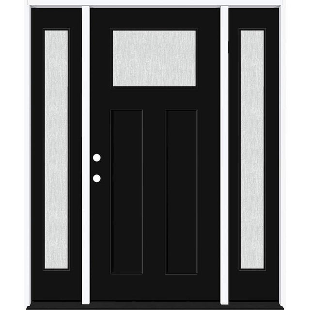 Steves & Sons Legacy Series Black Fiberglass Front Door with Two Sidelites, Left-Hand Inswing, Bronze Hinges — 64-1/2 in. x 81-1/2 in.