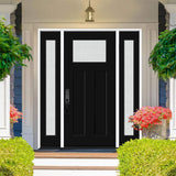 Steves & Sons Legacy Series Black Fiberglass Front Door with Two Sidelites, Left-Hand Inswing, Bronze Hinges — 64-1/2 in. x 81-1/2 in.