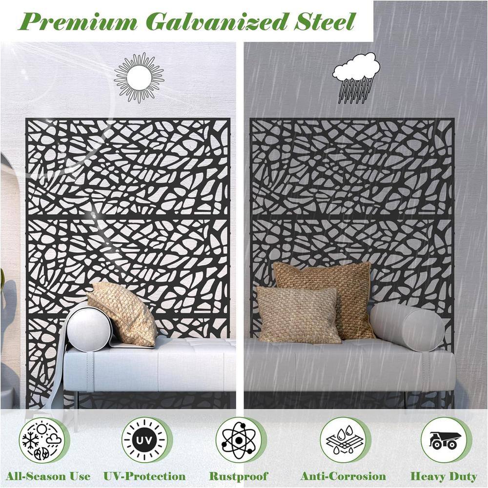 Sudzendf Black Mesh Shape Metal Privacy Screens and Panels with Free Standing, for Balcony Patio Garden, Room Divider