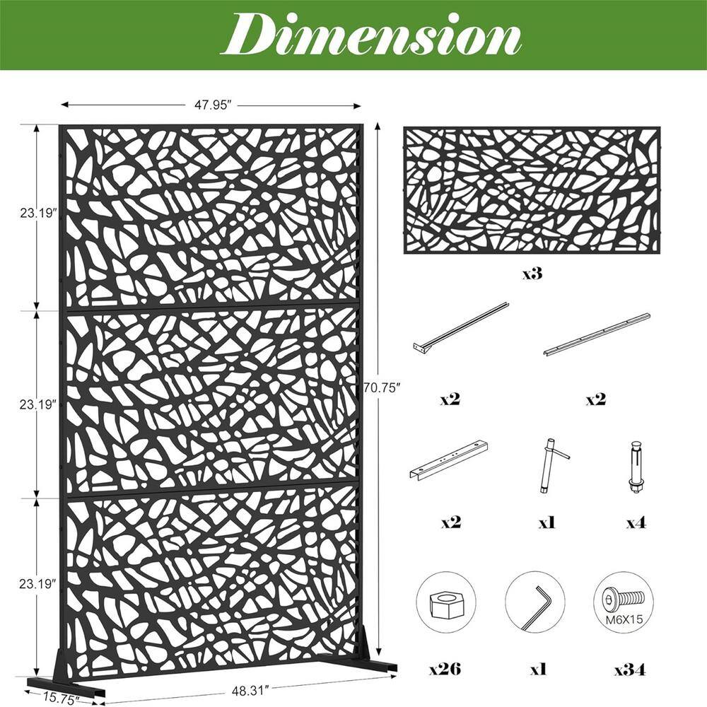 Sudzendf Black Mesh Shape Metal Privacy Screens and Panels with Free Standing, for Balcony Patio Garden, Room Divider