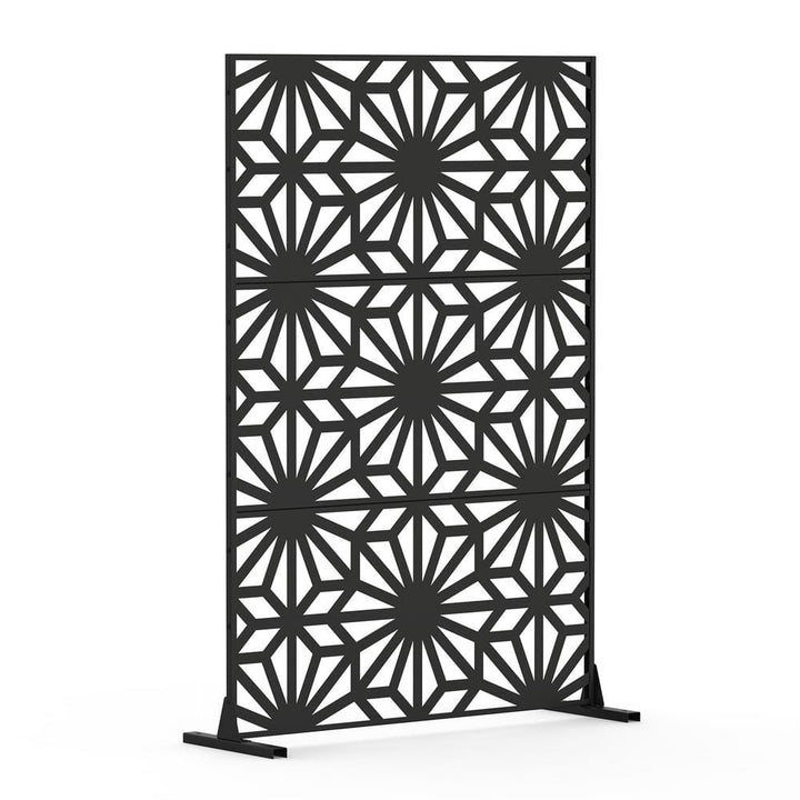 Sudzendf 5.9 ft. H x 4 ft. W 3-Panels Black Metal Freestanding Outdoor Privacy Screens for Balcony Patio Garden, Room Divider
