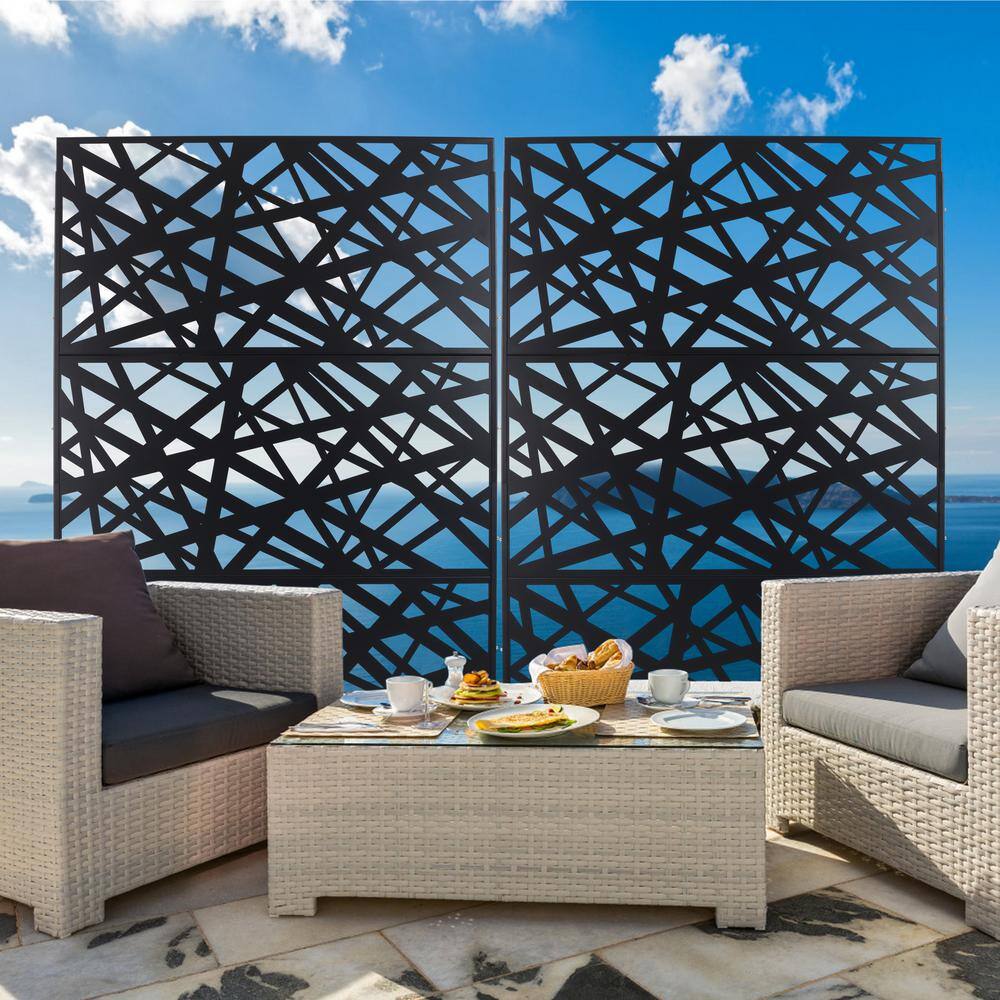 Sudzendf Outdoor and Indoor Freestanding Decorative Privacy Screen Metal Privacy Screen, Fence Panels in Black