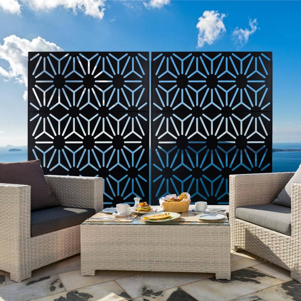 Sudzendf Outdoor and Indoor Freestanding Decorative Privacy Screen Metal Privacy Screen, Fence Panels in Black