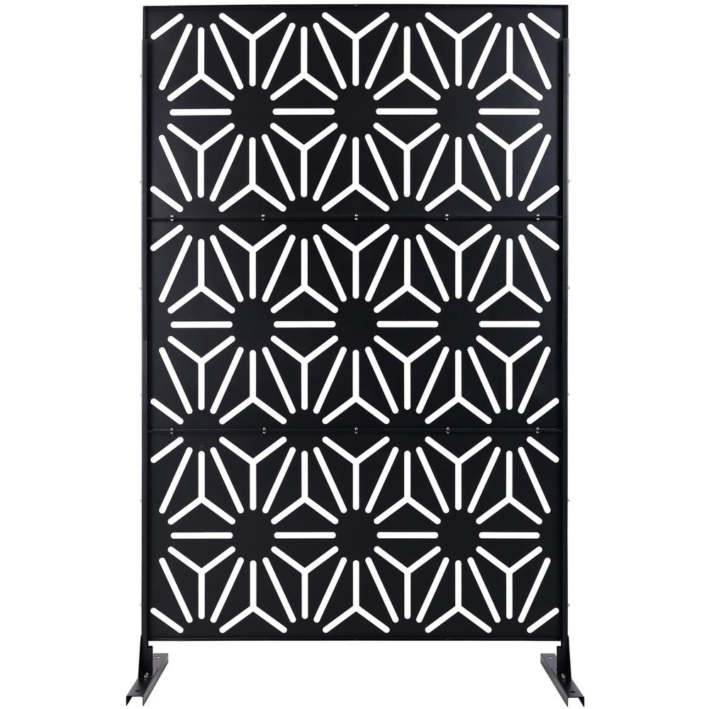 Sudzendf Outdoor and Indoor Freestanding Decorative Privacy Screen Metal Privacy Screen, Fence Panels in Black