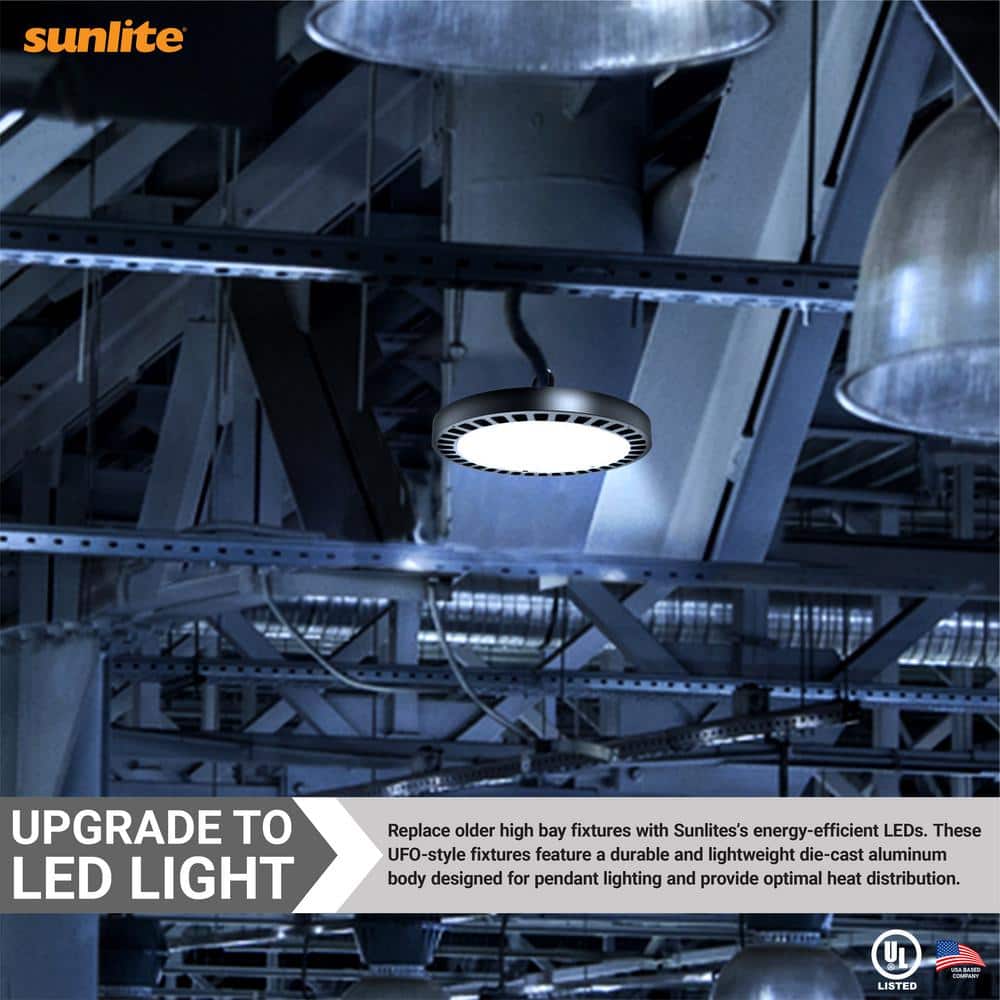 Sunlite 10.8 in. 250 Watt Equivalent Integrated LED Dimmable Black High Bay Light, 5000K