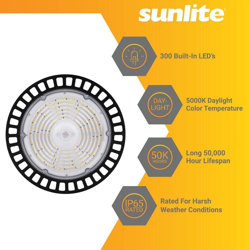 Sunlite 10.8 in. 250 Watt Equivalent Integrated LED Dimmable Black High Bay Light, 5000K