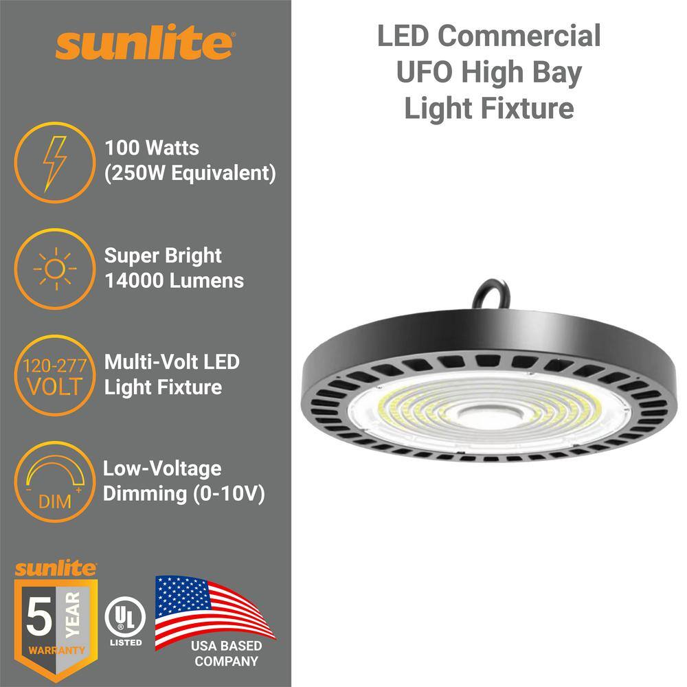 Sunlite 10.8 in. 250 Watt Equivalent Integrated LED Dimmable Black High Bay Light, 5000K