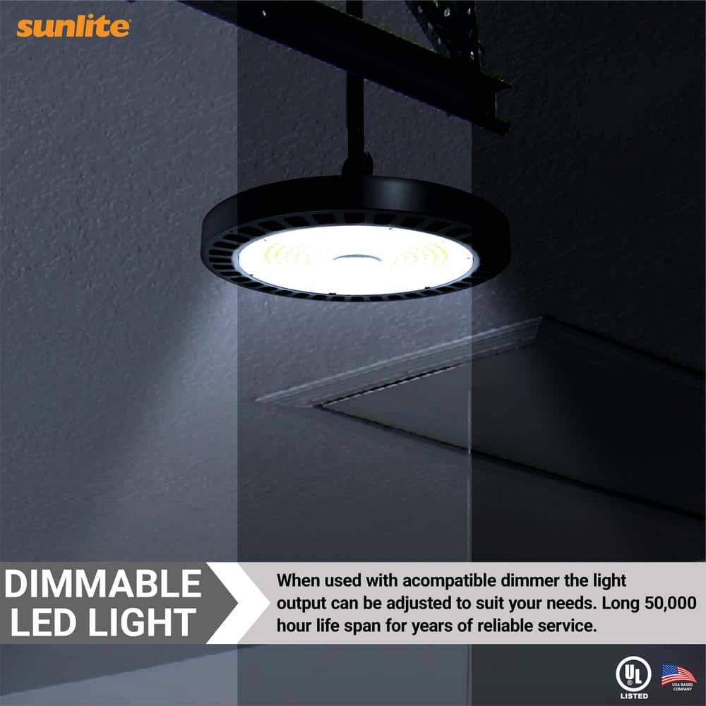 Sunlite 10.8 in. 250 Watt Equivalent Integrated LED Dimmable Black High Bay Light, 5000K