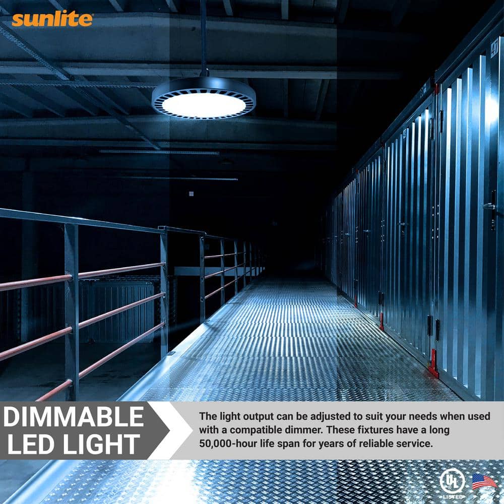 Sunlite 12.6 in. 450 Watt Equivalent Integrated LED Dimmable Black High Bay Light, 5000K