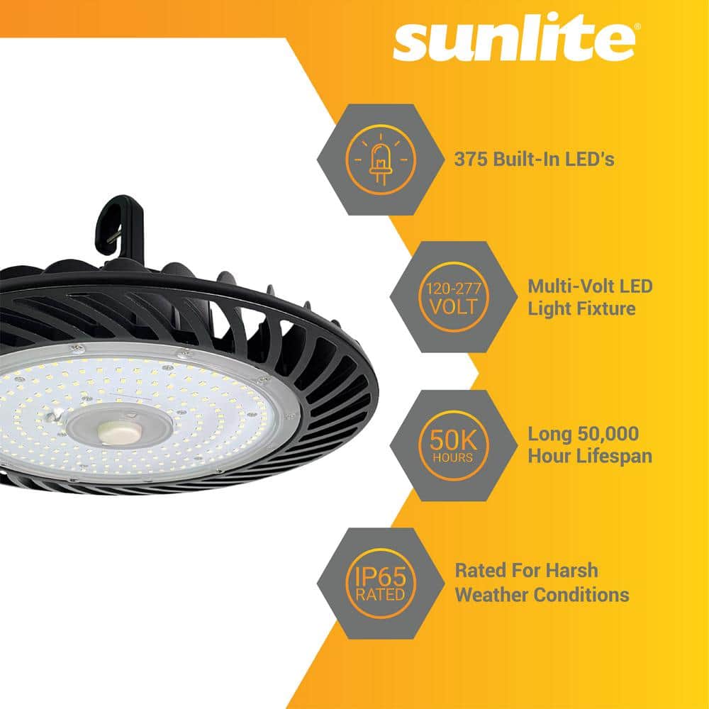 Sunlite 12.3 in. 750-Watt Equivalent Integrated LED Dimmable Black High Bay UFO Light 5000K 39000 Lumens, UL Listed, IP65
