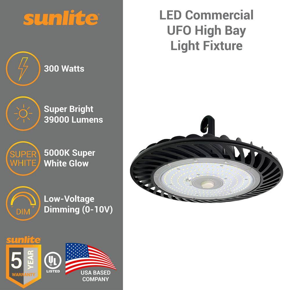Sunlite 12.3 in. 750-Watt Equivalent Integrated LED Dimmable Black High Bay UFO Light 5000K 39000 Lumens, UL Listed, IP65