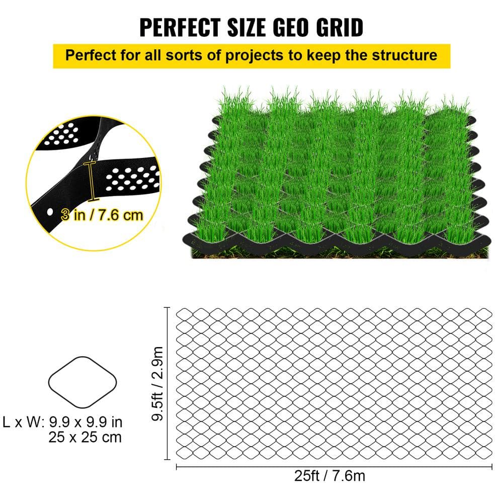 SVOPES Ground Grid, 300 in. x 114 in. x 3 in. Geo Grid for Stabilization, 1885 lbs. /Sqft Plastic Paver for DIY Patio, Walkway