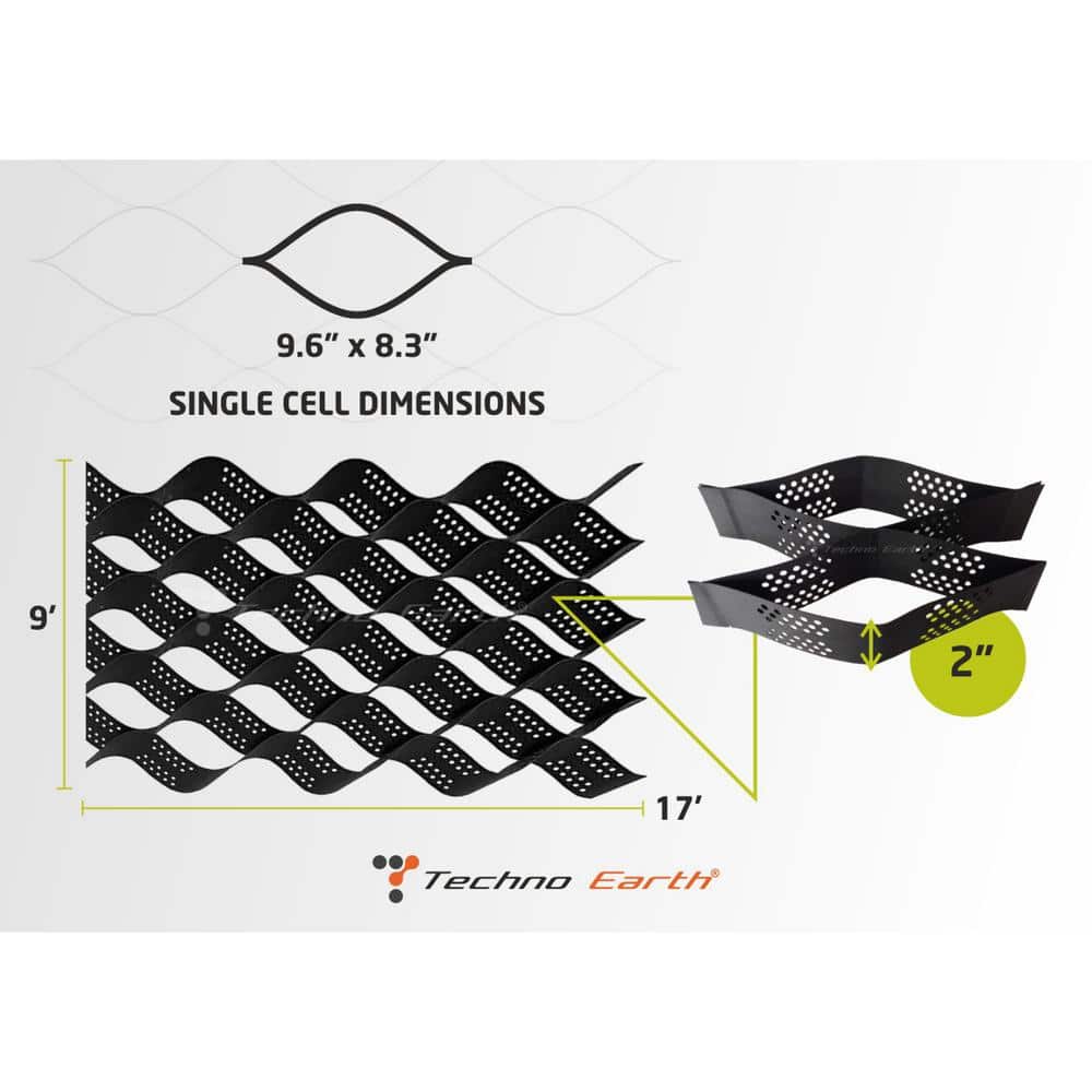 Techno Earth 9 ft. x 17 ft. x 2 inch Geocell Black Honeycomb Ground Grid HDPE Plastic Paver (160 sq. ft.)