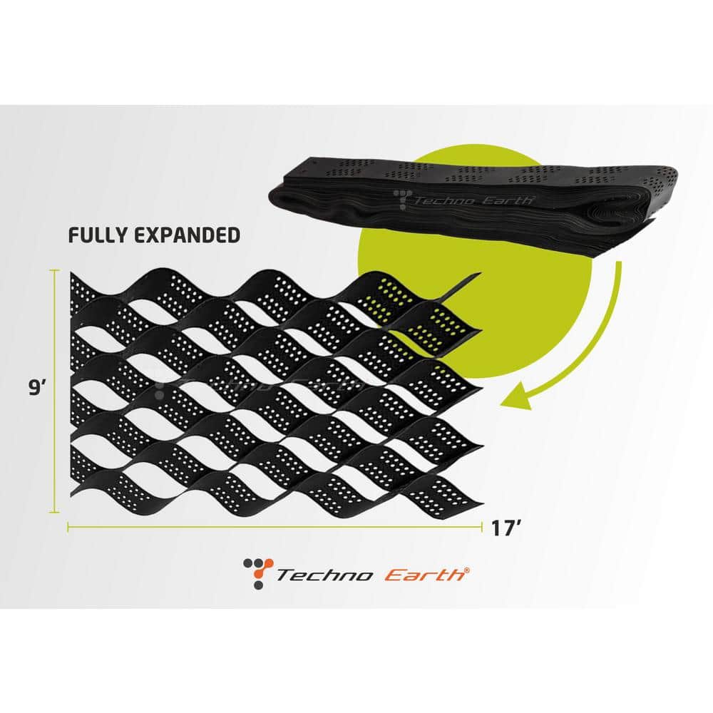 Techno Earth 9 ft. x 17 ft. x 2 inch Geocell Black Honeycomb Ground Grid HDPE Plastic Paver (160 sq. ft.)