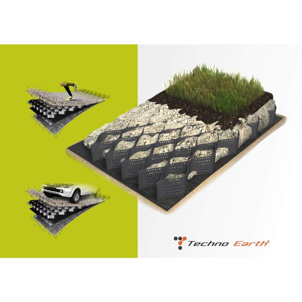Techno Earth 9 ft. x 17 ft. x 4 inch Geocell Black Honeycomb Ground Grid HDPE Plastic Paver (160 sq. ft.)