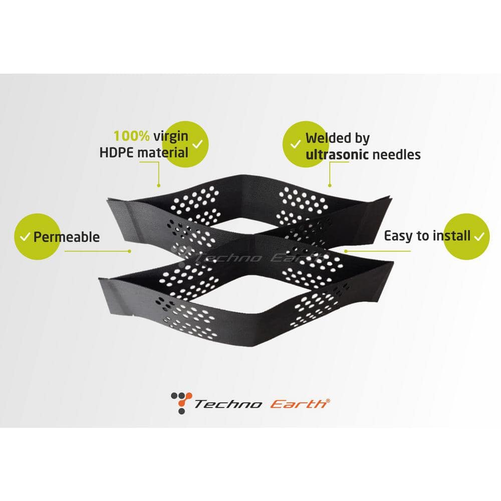Techno Earth 9 ft. x 17 ft. x 4 inch Geocell Black Honeycomb Ground Grid HDPE Plastic Paver (160 sq. ft.)