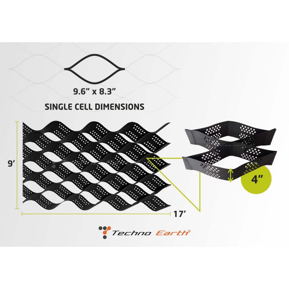 Techno Earth 9 ft. x 17 ft. x 4 inch Geocell Black Honeycomb Ground Grid HDPE Plastic Paver (160 sq. ft.)