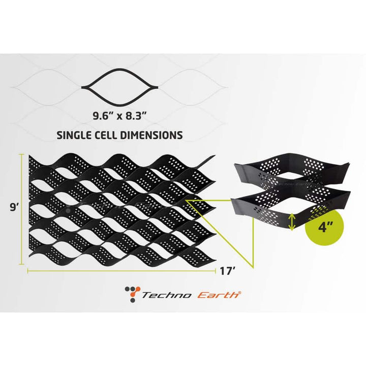 Techno Earth 9 ft. x 17 ft. x 4 inch Geocell Black Honeycomb Ground Grid HDPE Plastic Paver (160 sq. ft.)