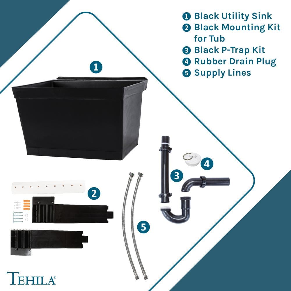 TEHILA Black Thermoplastic Wall Mounted Utility Sink Kit 23.5"