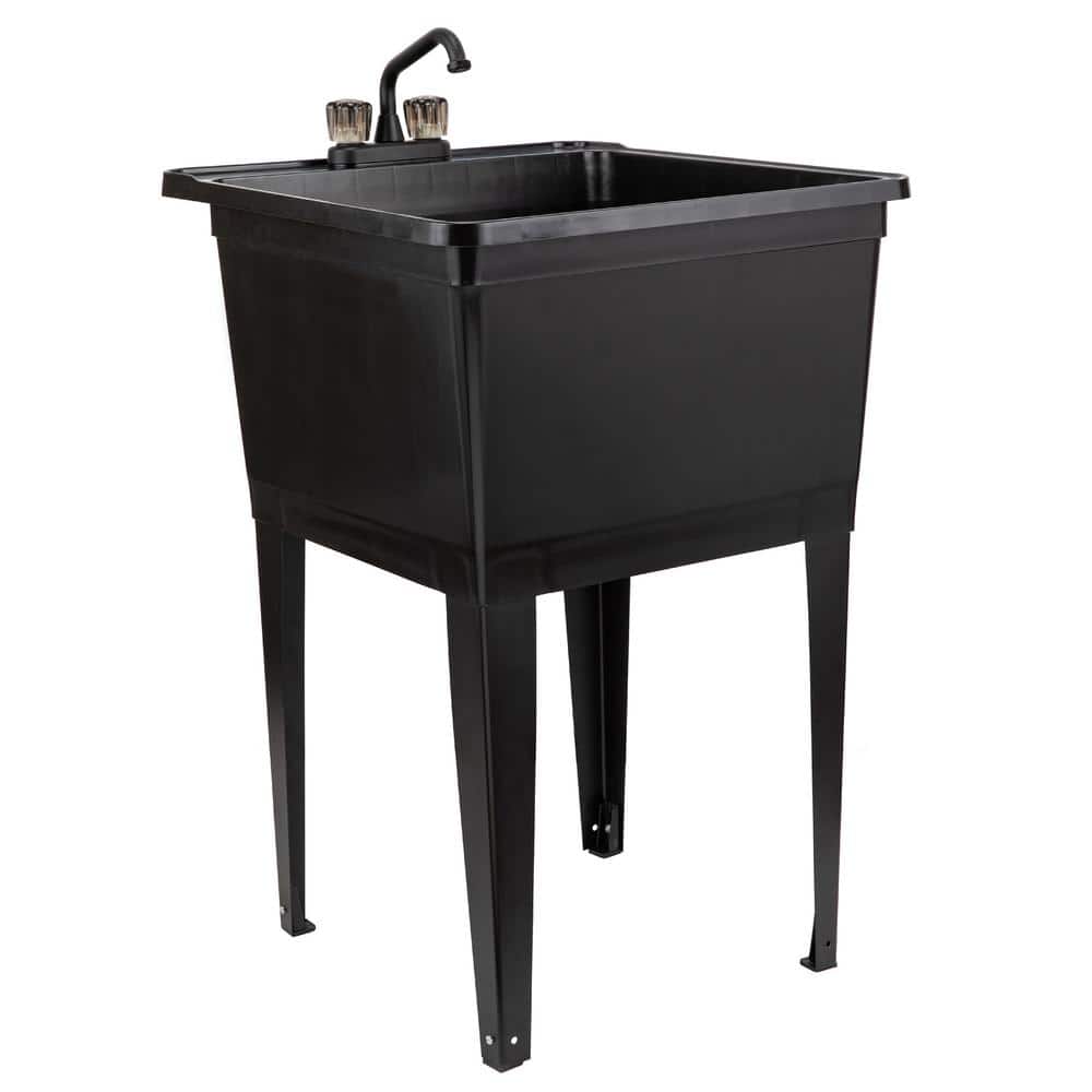 TEHILA 24.75 in. Black Thermoplastic Utility Sink with Matte Finish Faucet