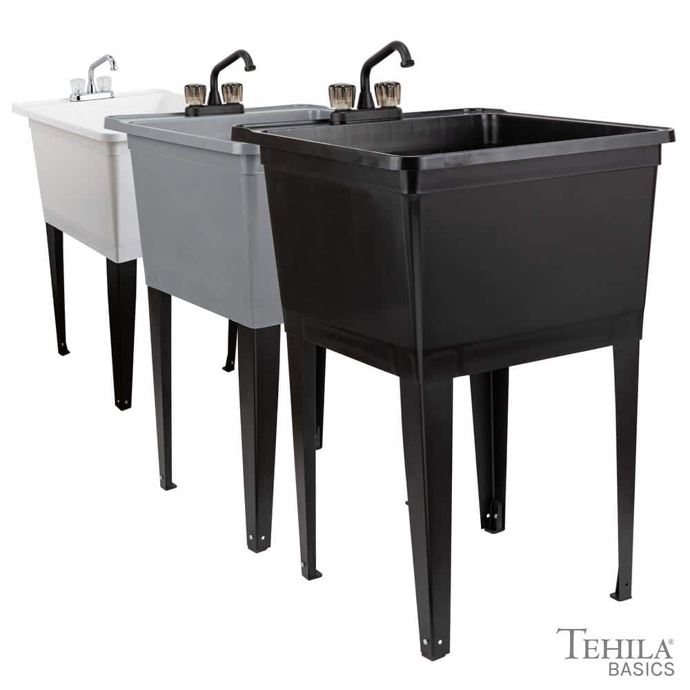 TEHILA 24.75 in. Black Thermoplastic Utility Sink with Matte Finish Faucet