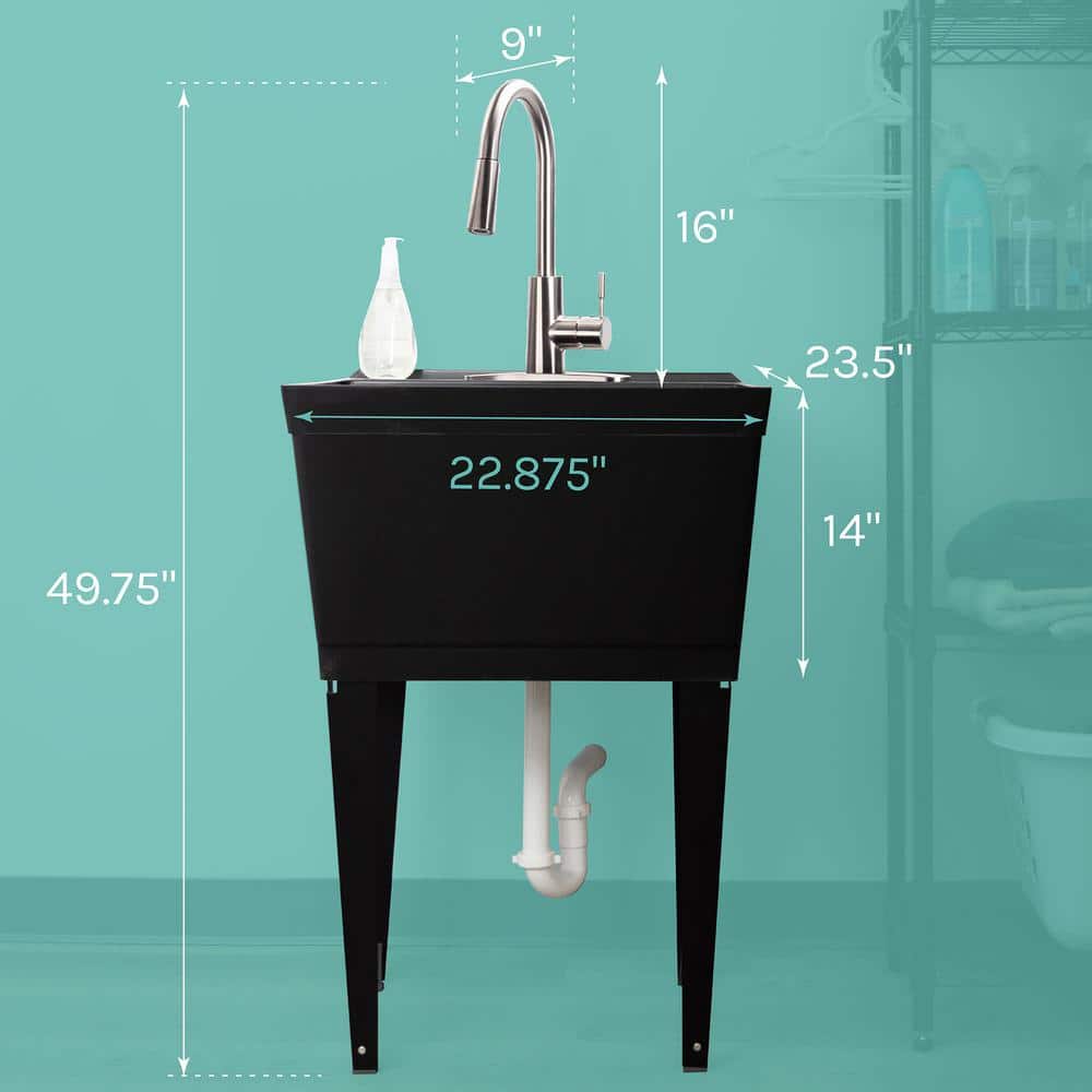 TEHILA Complete 19 Gal. Black Utility Sink with Pull-Down Faucet