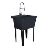 TEHILA Black Thermoplastic Floor-Mount Utility Sink with High-Arc Matte Black Coil Pull-Down Faucet