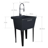 TEHILA Black Thermoplastic Floor-Mount Utility Sink with High-Arc Matte Black Coil Pull-Down Faucet