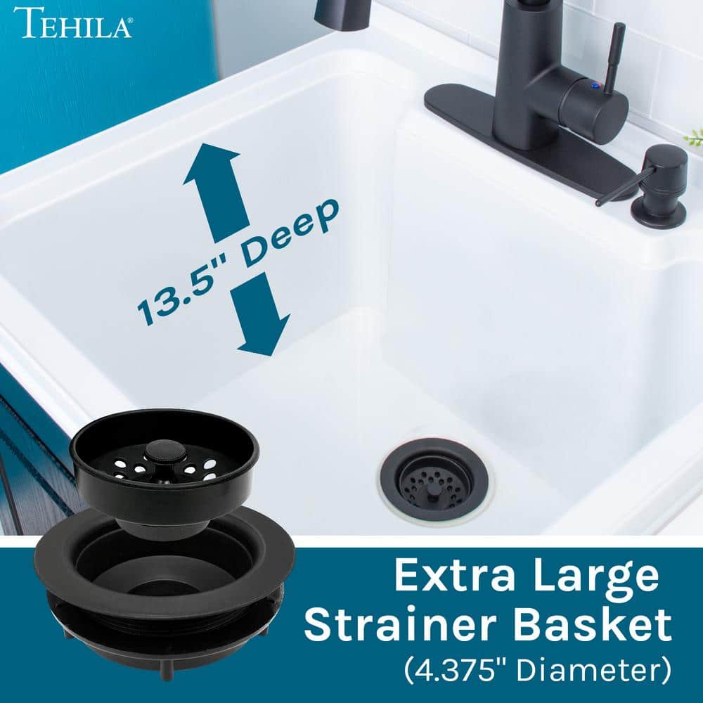 TEHILA 18 Gallon Freestanding Laundry Sink with Black Faucet & Cabinet